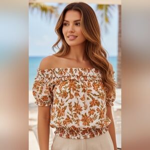 Free People Floral Off-The-Shoulder Blouse sz small